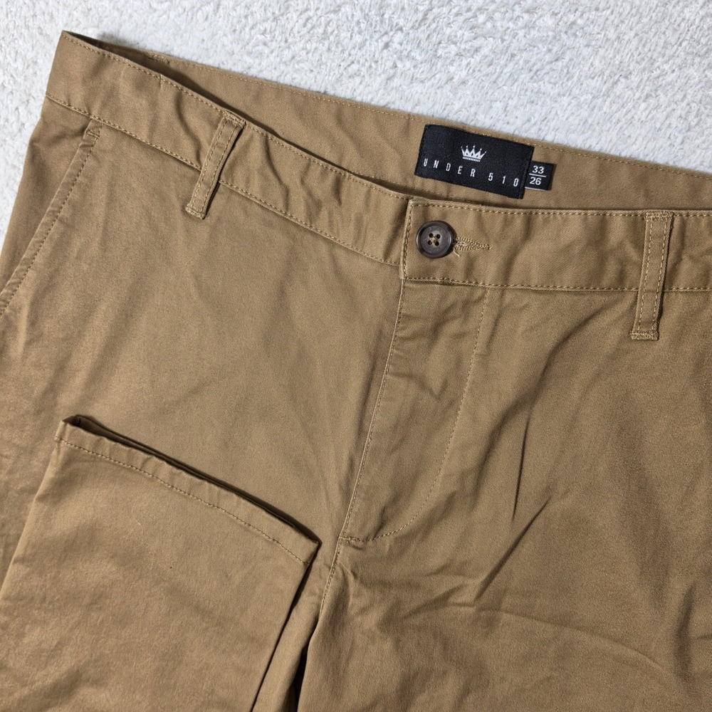NEW Under 510 Spandex Mens 33/26 Chino Pants Brown Tapered Stretch Khaki